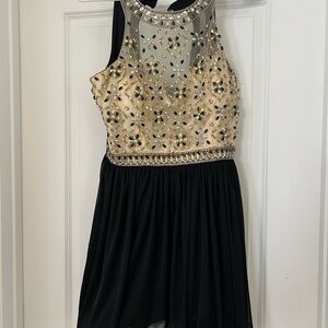 Crystal Doll Black and Gold Embellished Kids Dress